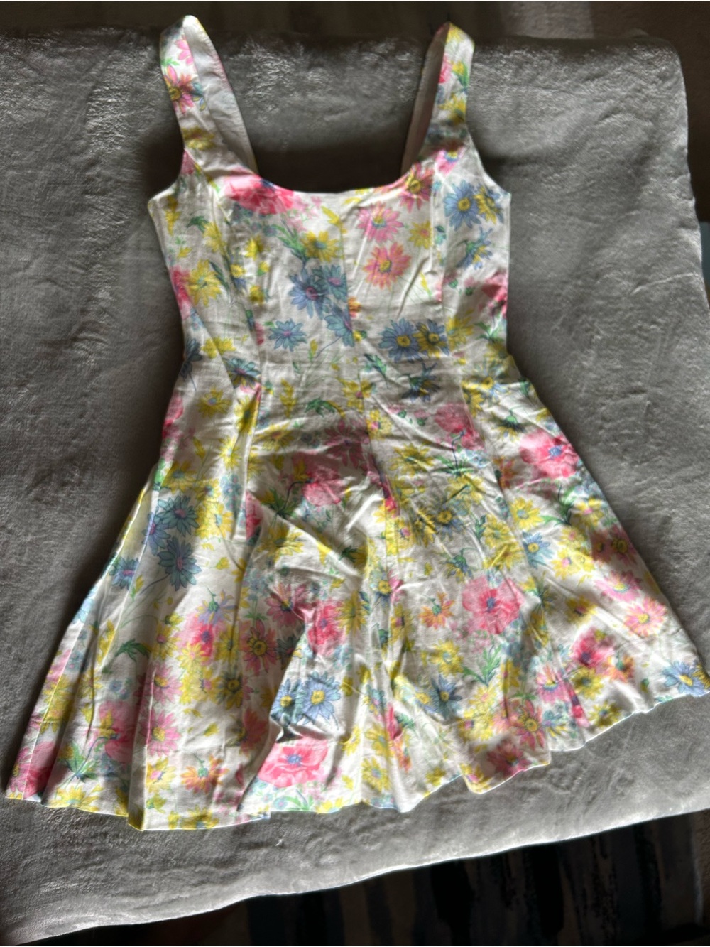 GAP Smocked Midi Dress in White with Yellow, Blue, Green & Pink Floral - Picture 3 of 3